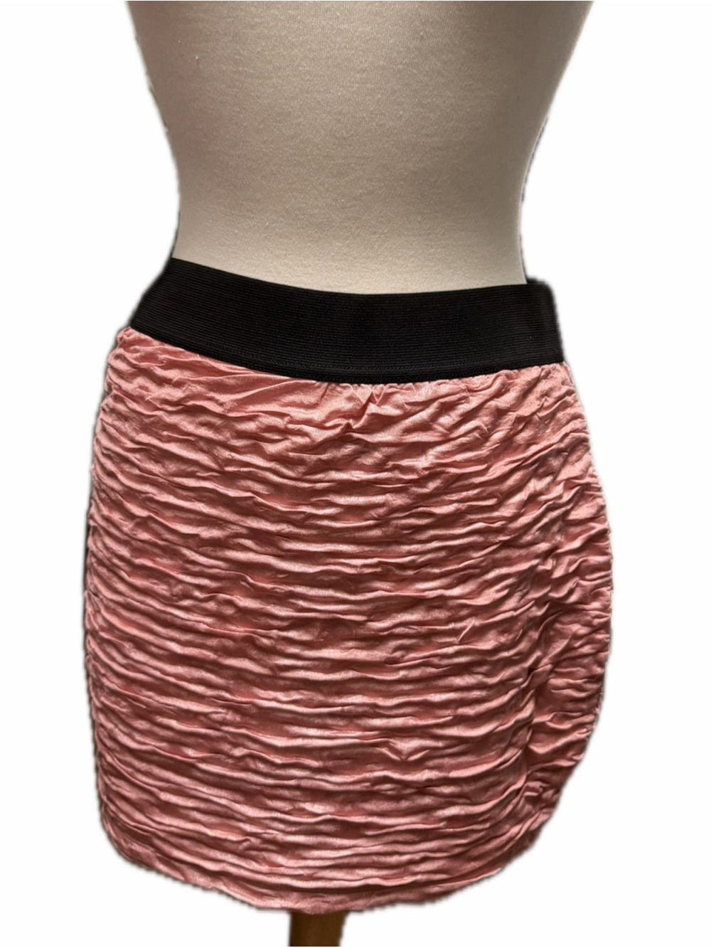 Sans Souci Pink Ruched Mini Skirt with Black Elastic Waist